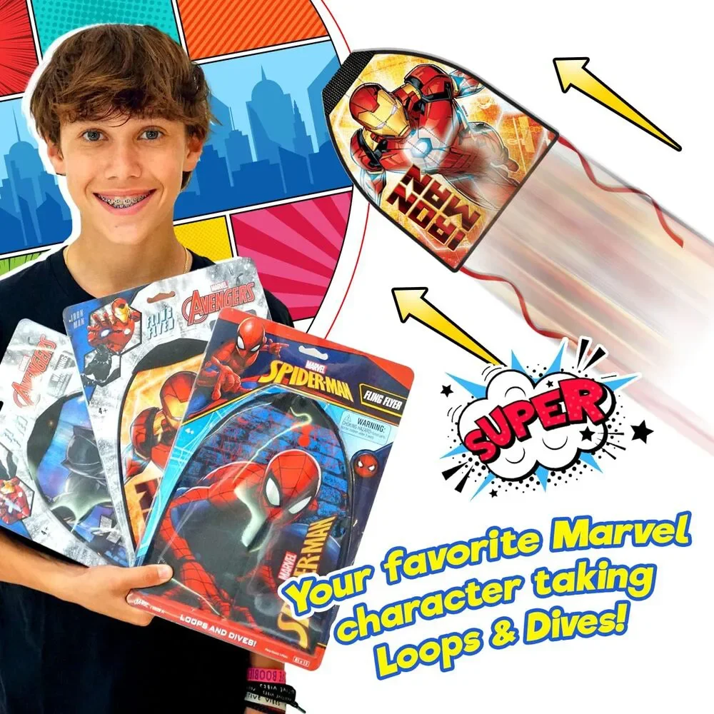 JA-RU Marvel Spiderman Fling Flyer Finger Kite Launcher Outdoor Toy for Kids 4-8